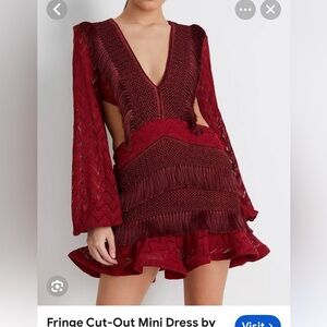 PatBO Elegant Red Long Sleeve Dress